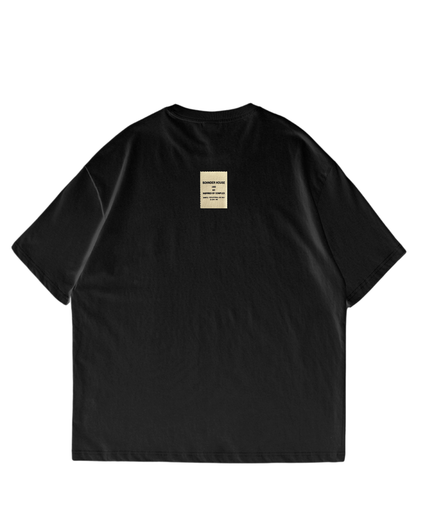 1980 boxy black t shirt. "SAMPLE FOR INTERNAL USE ONLY"