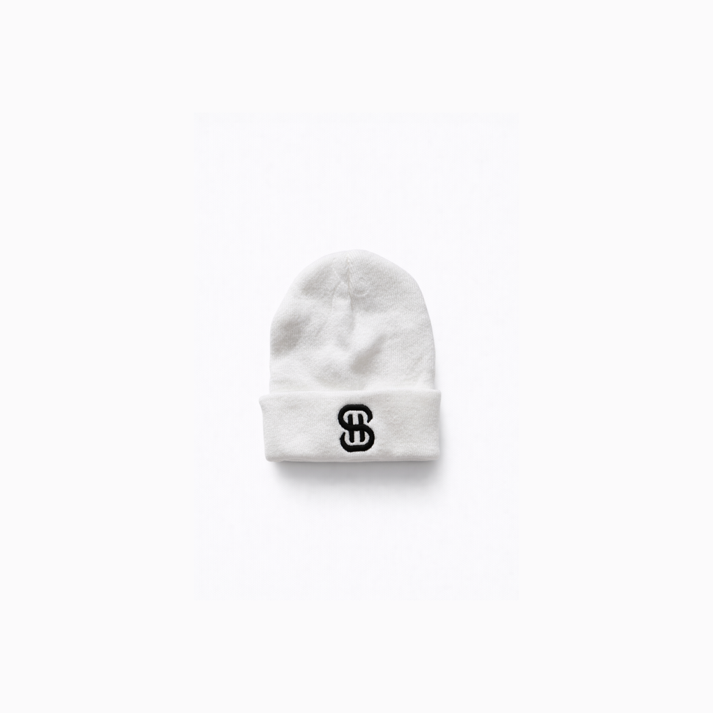 Embroidered Beanie – White