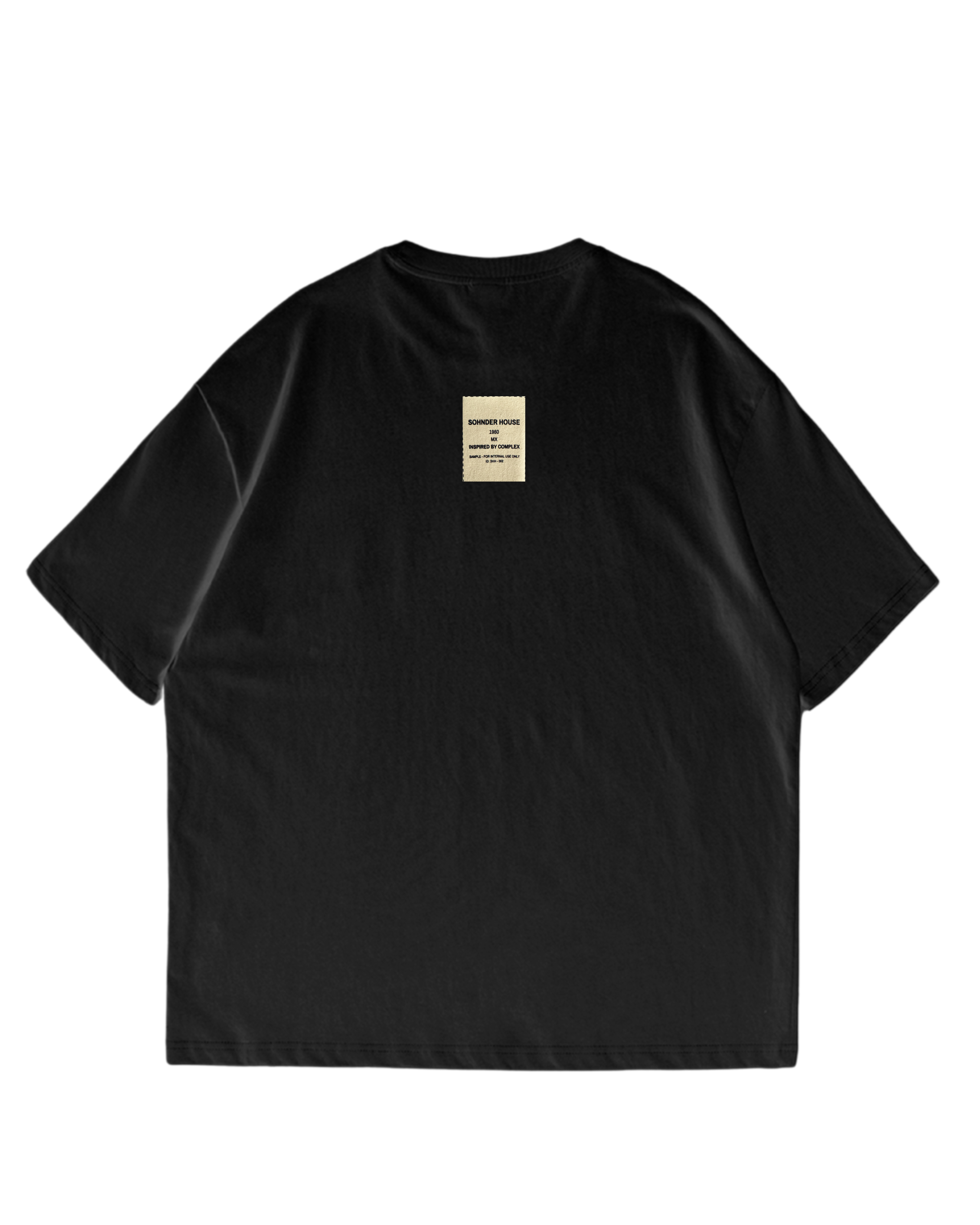 1980 boxy black t shirt. "SAMPLE FOR INTERNAL USE ONLY"