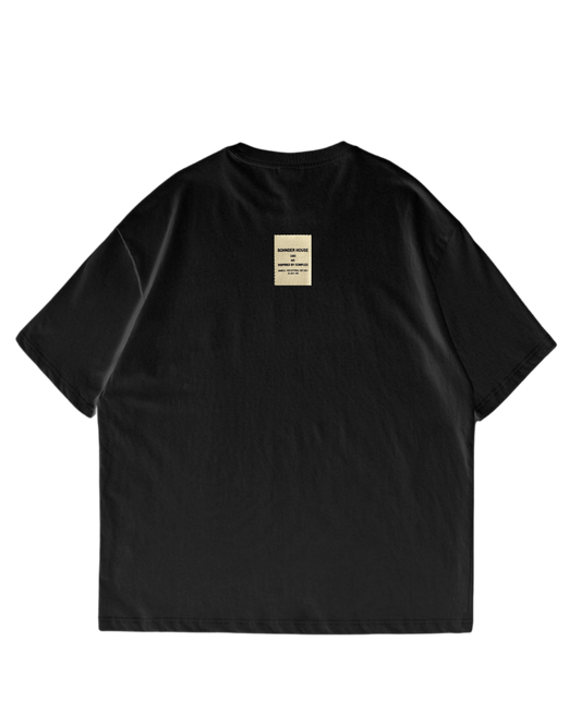 1980 boxy black t shirt. "SAMPLE FOR INTERNAL USE ONLY"