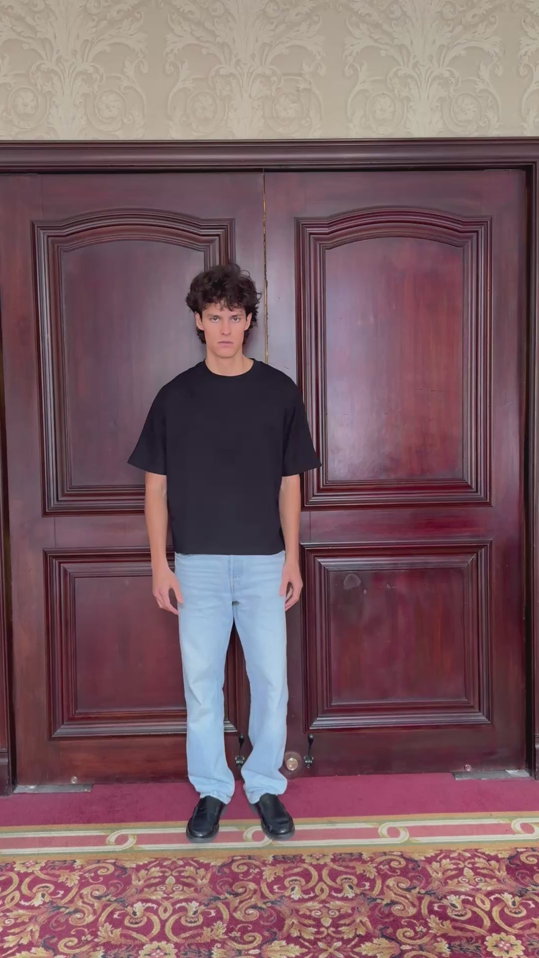 1980 boxy black t shirt. "SAMPLE FOR INTERNAL USE ONLY"